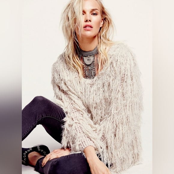 Free People Faithful Shaggy Cardigan Shacket Jacket In Sand Size S - Picture 3 of 9